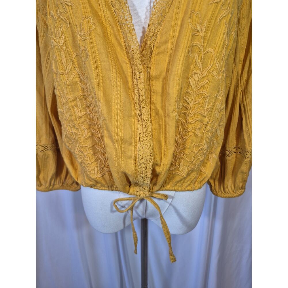 Free People Follow Your Heart Embroidered Crop Top in Gold Medium - Picture 6 of 13